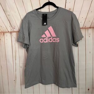 Adidas Heather Gray Tee with Pink Emblem